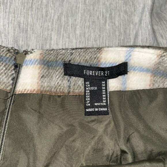 Forever 21 Green Pleated Plaid Preppy Wool Blend Mini Skort Skirt Jr Medium - Picture 6 of 9